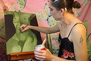 Beautiful Tgirl Paints Nude Of Herself...