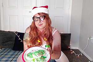 Crossdresser Eats Cum Frosted Christmas Cookies...